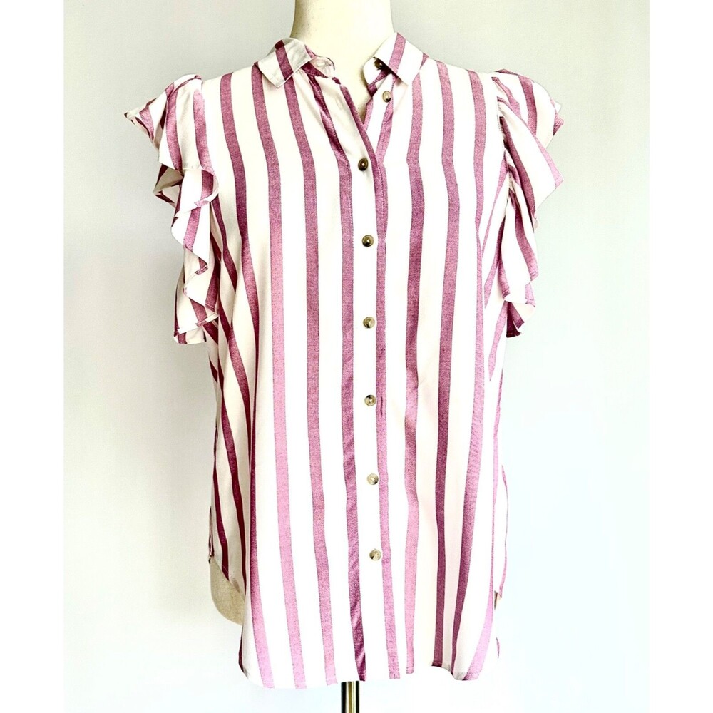 Maeve by Anthropologie Fairhope striped ruffle sleeve shirt extra sm XS